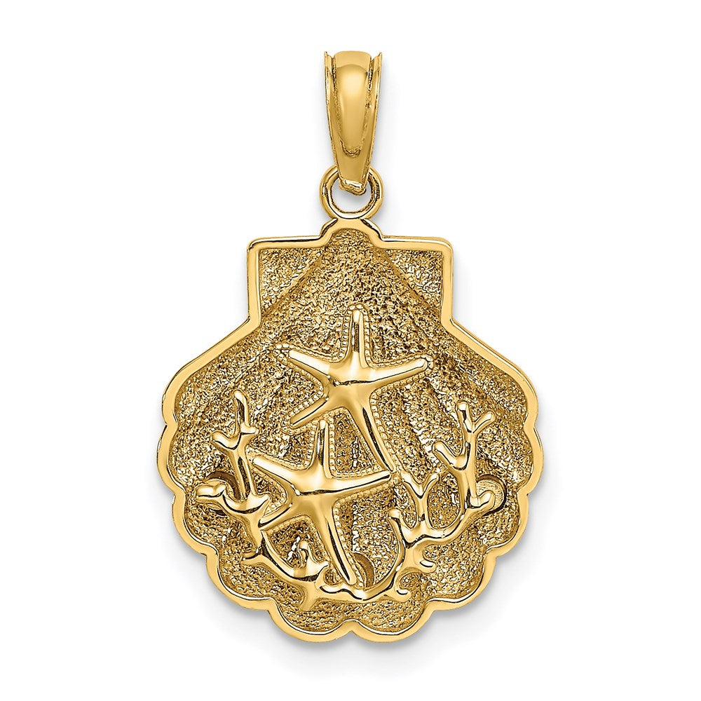 14k Yellow Gold Reversible Starfish and Coral in Shell Charm