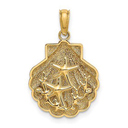 14k Yellow Gold Reversible Starfish and Coral in Shell Charm