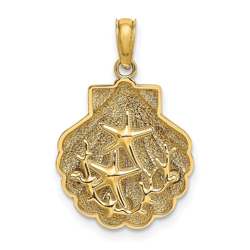 14k Yellow Gold Reversible Starfish and Coral in Shell Charm
