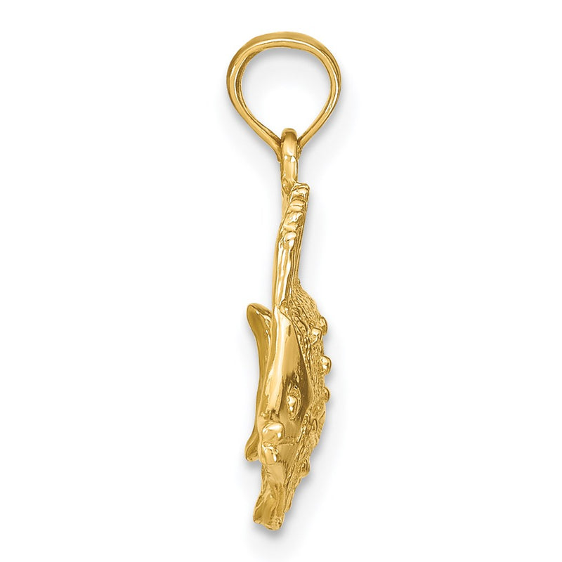 14k Yellow Gold Polished Engraved Fish Charm