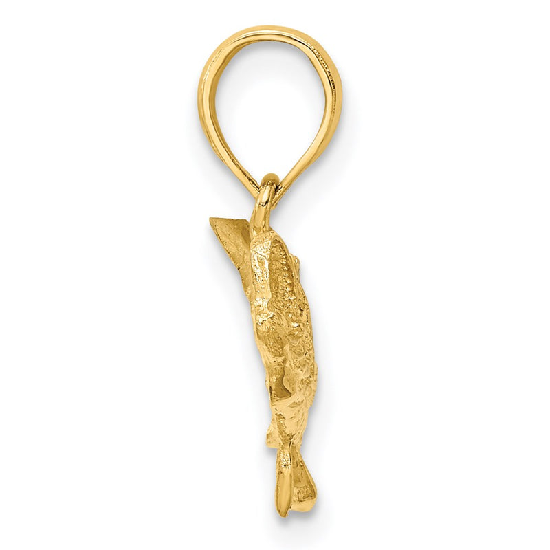 14k Yellow Gold 2-D Bass Fish w/ Tail Up Charm