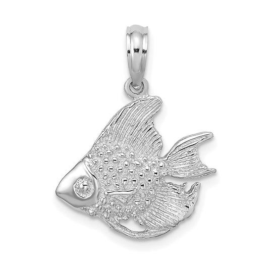 14k White Gold Textured Fish Charm