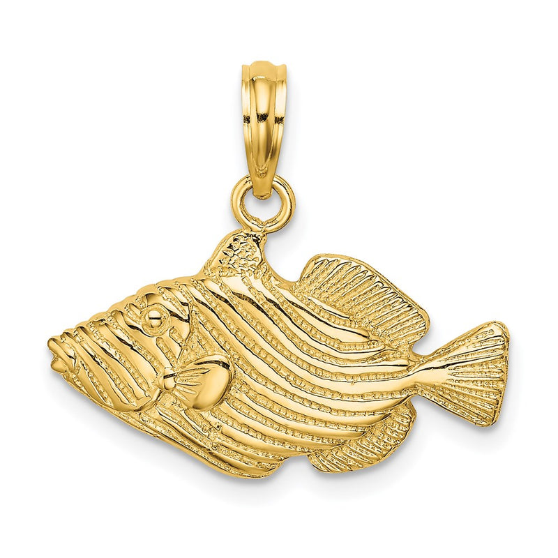 14k Yellow Gold 2-D /Engraved Striped Fish Charm