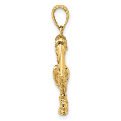 14k Yellow Gold 3-D Large Standing Pelican with Moveable Mouth Charm