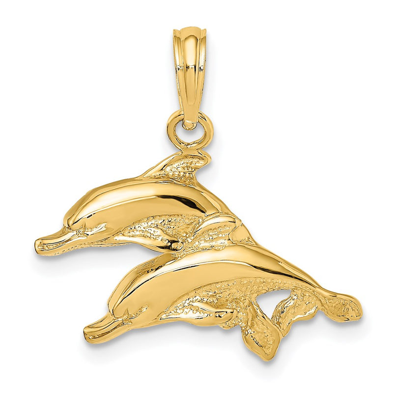 14k Yellow Gold Polished /Engraved Dolphins Charm