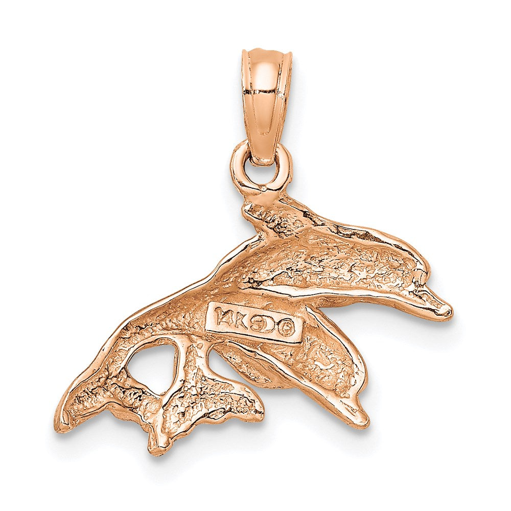 14k Rose Gold Polished Double Dolphins Jumping Left Charm
