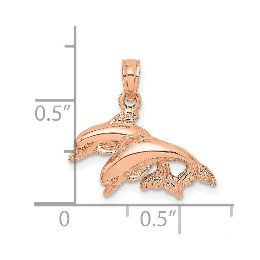 14k Rose Gold Polished Double Dolphins Jumping Left Charm