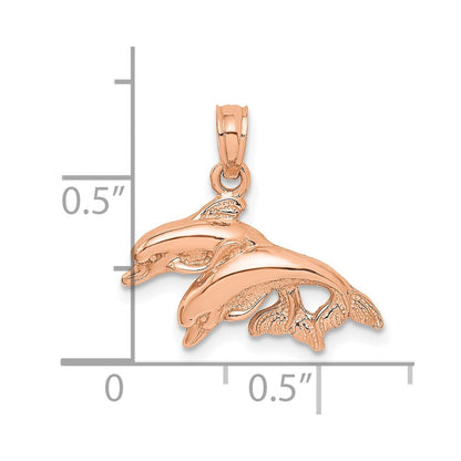 14k Rose Gold Polished Double Dolphins Jumping Left Charm