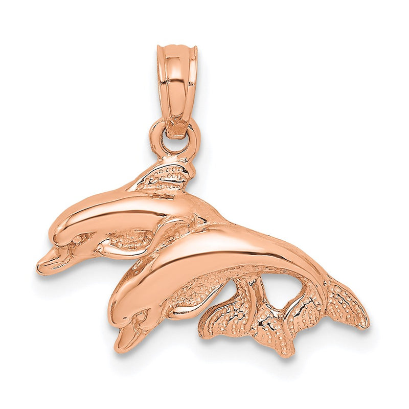 14k Rose Gold Polished Double Dolphins Jumping Left Charm