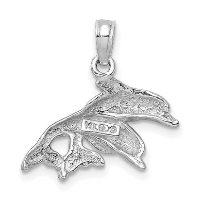 14k White Gold Polished Double Dolphins Jumping Left Charm