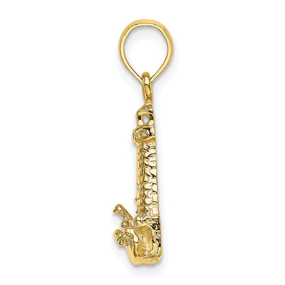 14k Yellow Gold 2-D Lighthouse W/ Waves and Buildings Charm