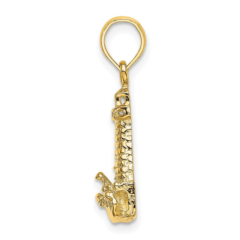 14k Yellow Gold 2-D Lighthouse W/ Waves and Buildings Charm
