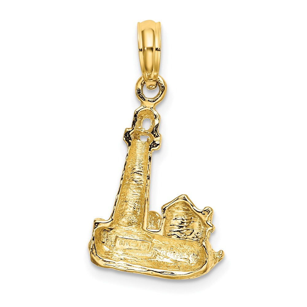 14k Yellow Gold 2-D Lighthouse W/ Waves and Buildings Charm