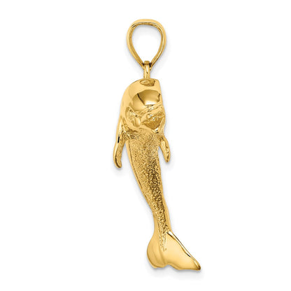 14k Yellow Gold Polished and Textured Jumping Dolphin Charm