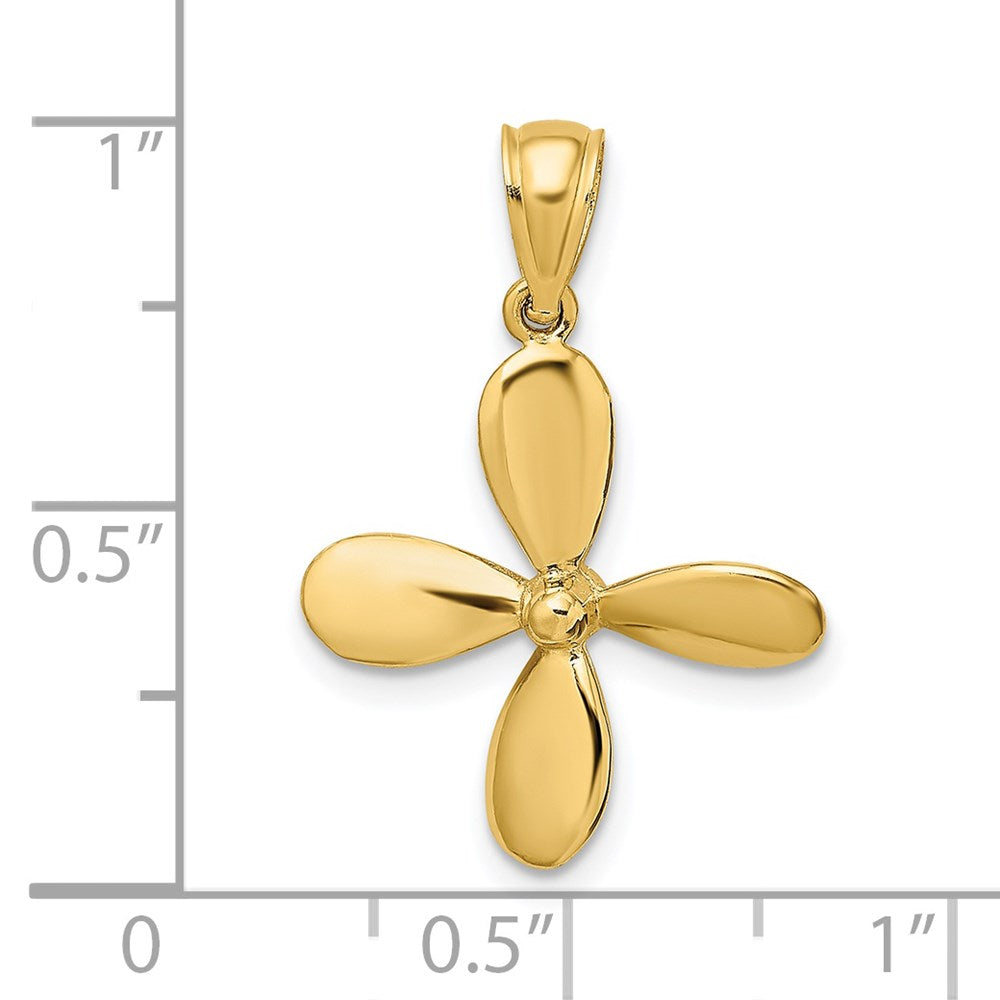 14k Yellow Gold 3-D w/ 4 Blades Propeller Charm
