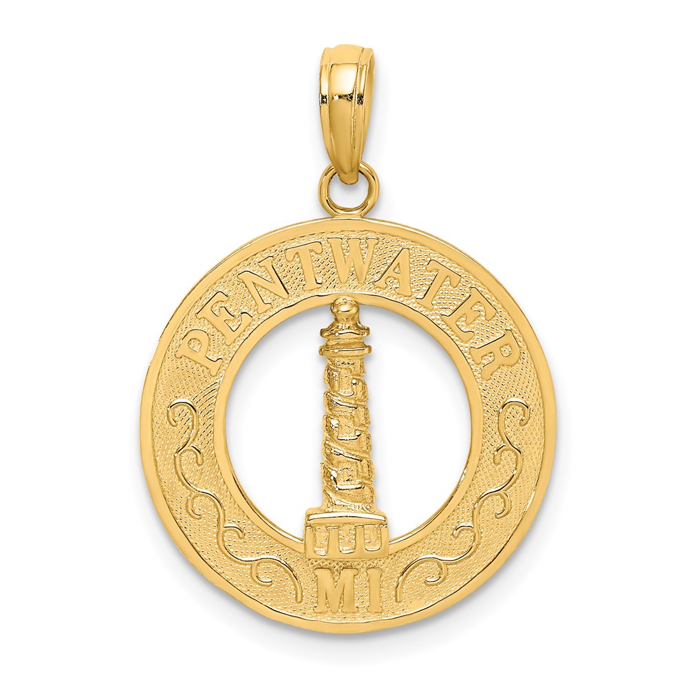 14k Yellow Gold PENTWATER MI Lighthouse Charm