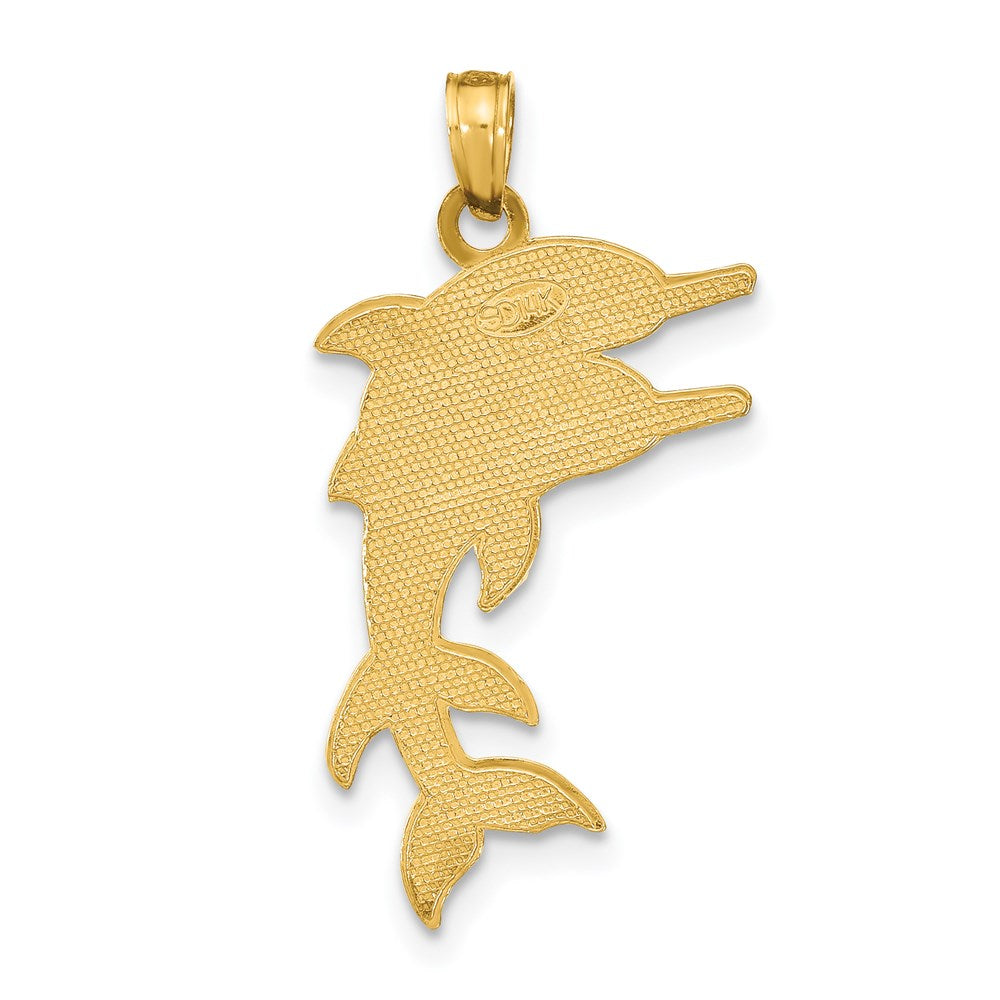 14k Yellow Gold 2-D Two Jumping Dolphins Charm