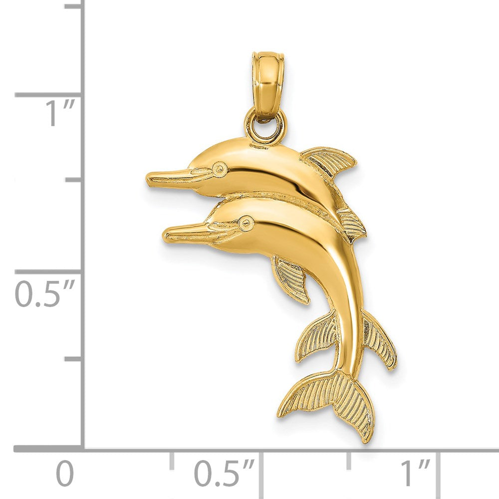 14k Yellow Gold 2-D Two Jumping Dolphins Charm