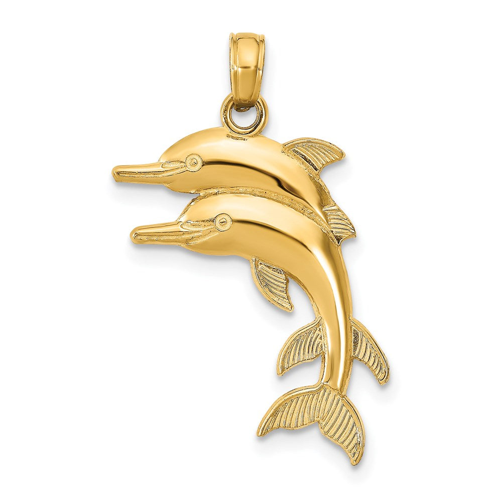 14k Yellow Gold 2-D Two Jumping Dolphins Charm
