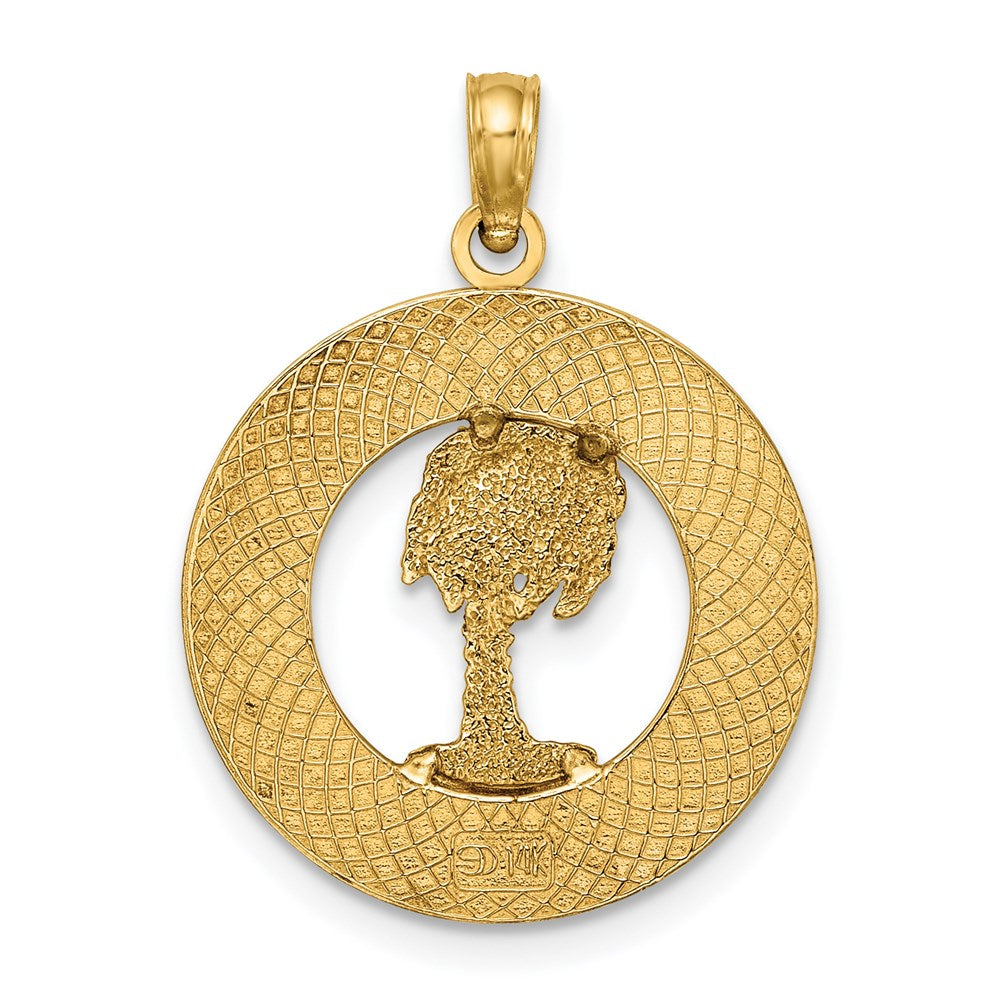 14k Yellow Gold SOUTH BEACH w/Palm Tree Circle Charm