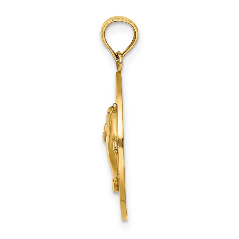 14k Yellow Gold MIAMI BEACH w/Dolphins Circle Charm