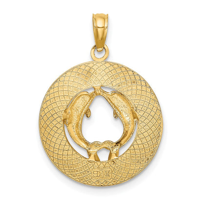 14k Yellow Gold MIAMI BEACH w/Dolphins Circle Charm