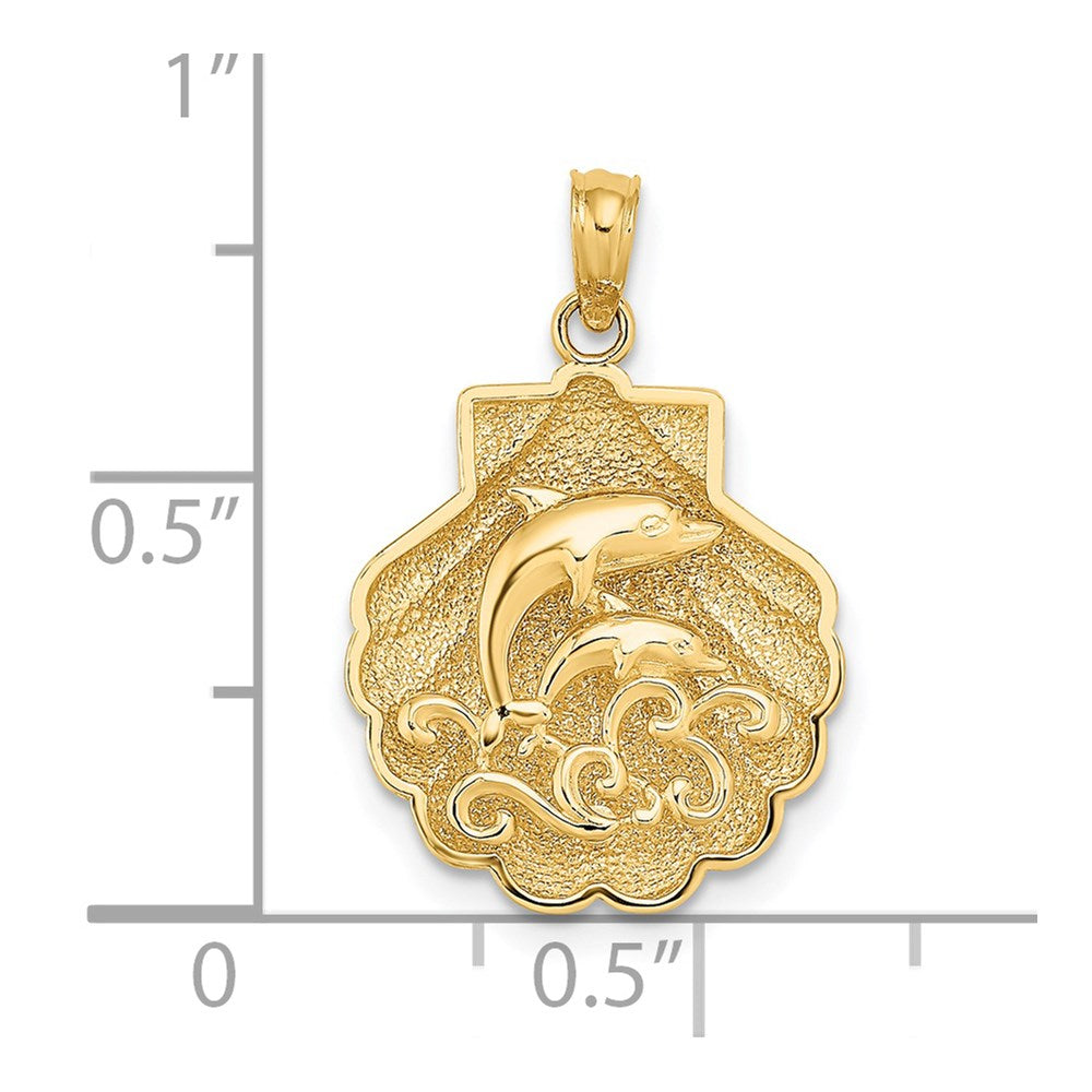 14k Yellow Gold Reversible Dolphins and Waves in Shell Charm