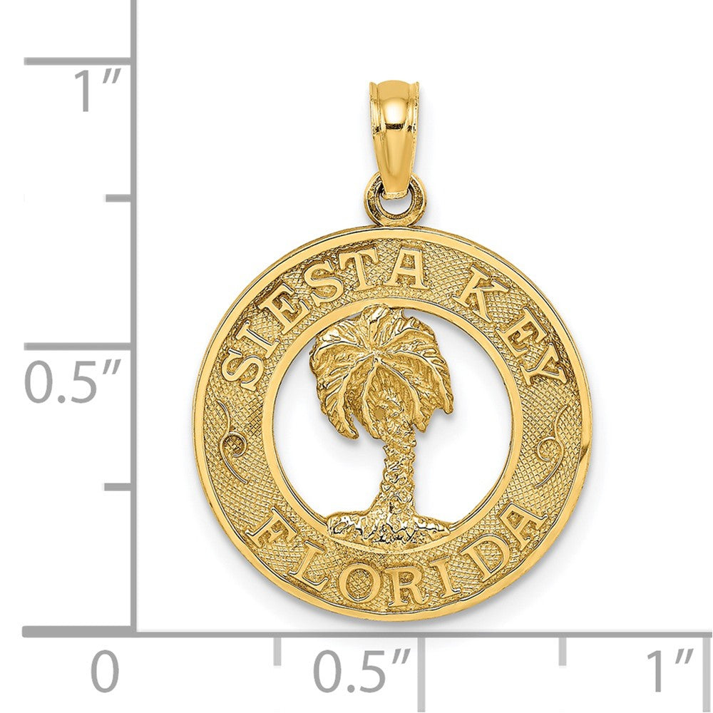 14k Yellow Gold SIESTA KEY FLORIDA  w/Palm Tree Circle Charm