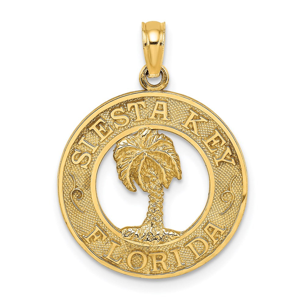 14k Yellow Gold SIESTA KEY FLORIDA  w/Palm Tree Circle Charm