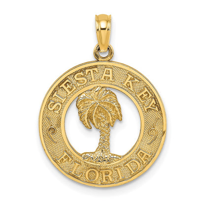 14k Yellow Gold SIESTA KEY FLORIDA  w/Palm Tree Circle Charm