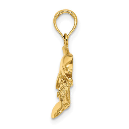 14k Yellow Gold 2-D Double Dolphins Swimming Charm