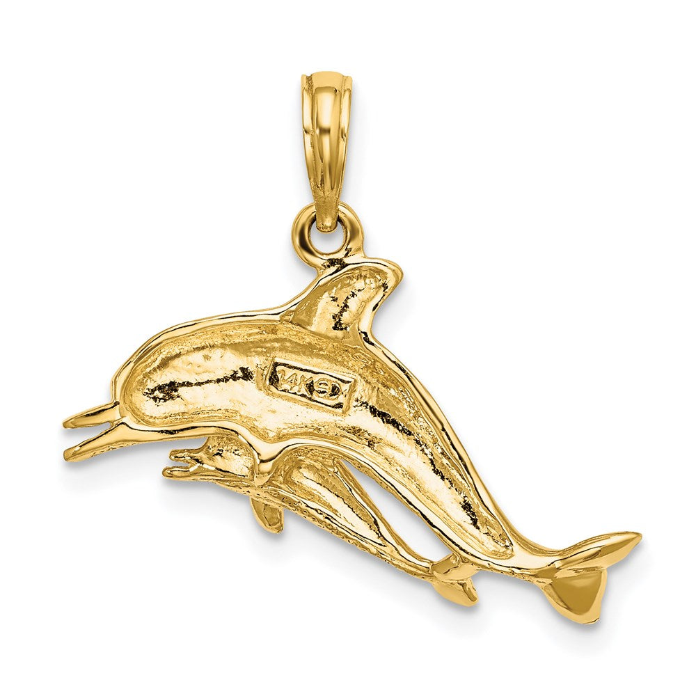 14k Yellow Gold 2-D Double Dolphins Swimming Charm