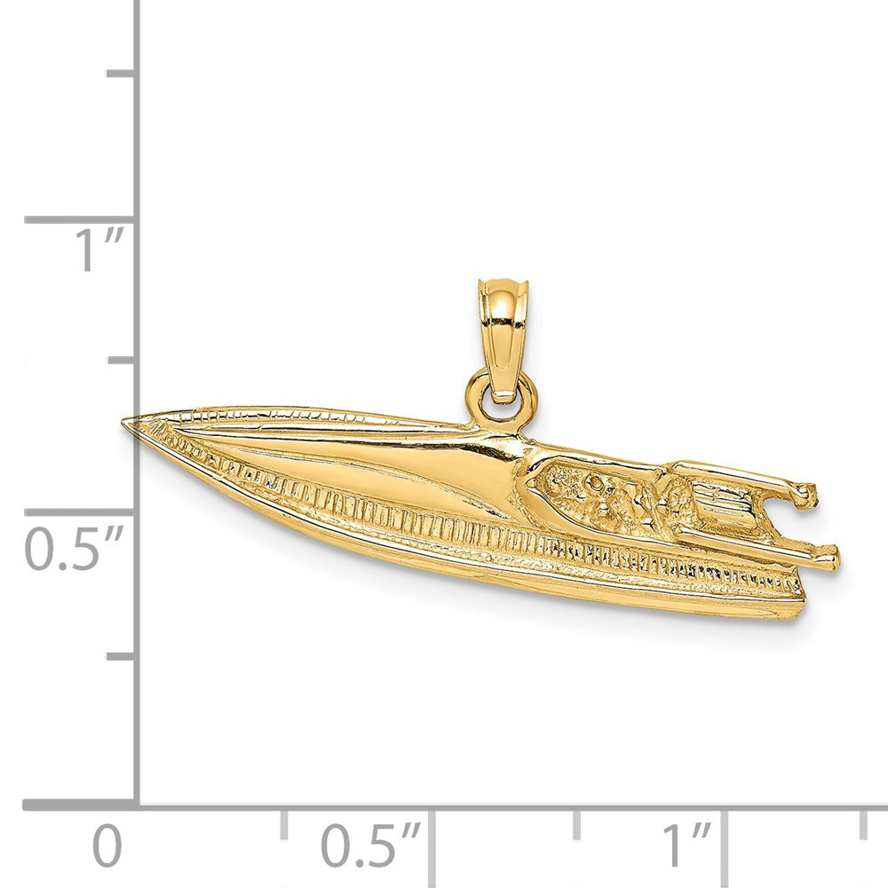 14k Yellow Gold 2-D Textured SPEED BOAT Charm