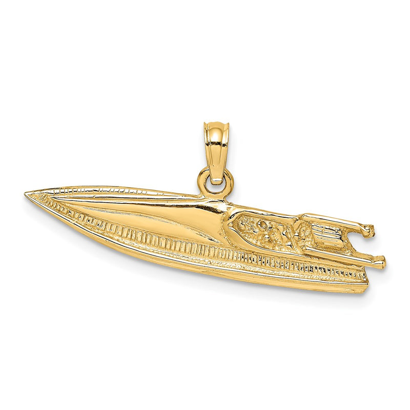14k Yellow Gold 2-D Textured SPEED BOAT Charm