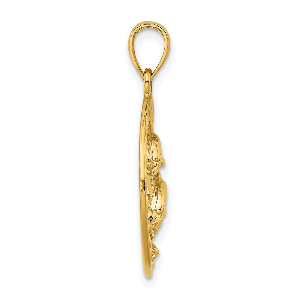 14k Yellow Gold Double Dolphins In Circle Charm