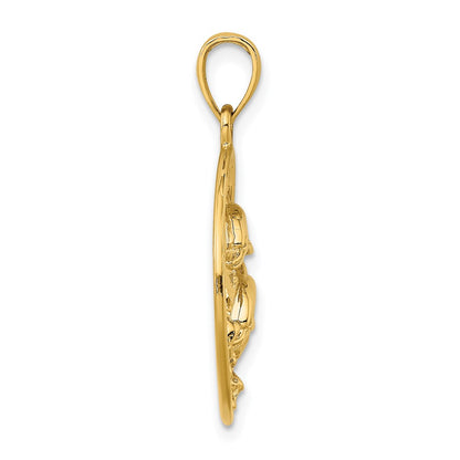 14k Yellow Gold Double Dolphins In Circle Charm