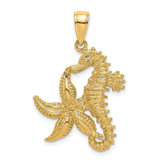 14k Yellow Gold Starfish and Seahorse Charm
