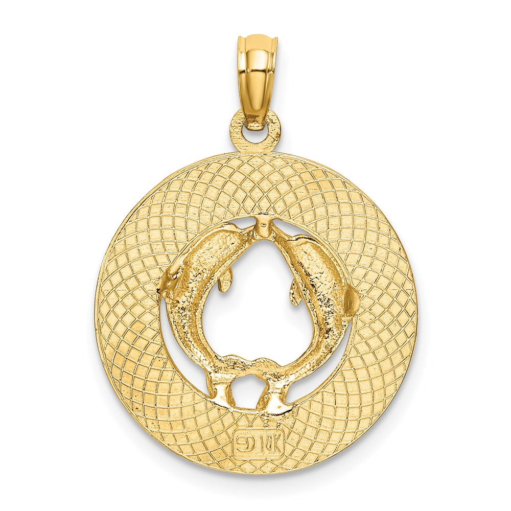 14k Yellow Gold TURKS AND CAICOS w/ Dolphins Circle Charm