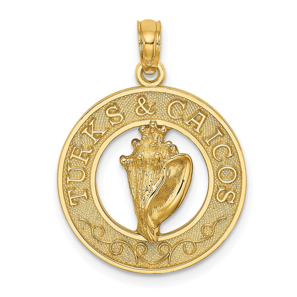 14k Yellow Gold TURKS AND CAICOS w/Conch Shell Circle Charm
