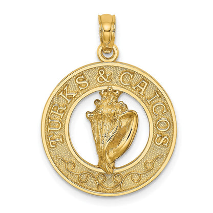 14k Yellow Gold TURKS AND CAICOS w/Conch Shell Circle Charm