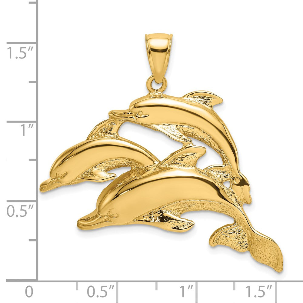 14k Yellow Gold 2-D Three Dolphins Charm