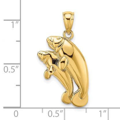 14k Yellow Gold 2-D /Polished Two Manatees Charm
