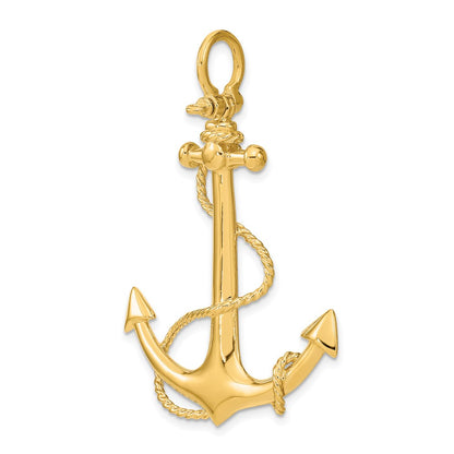 14k Yellow Gold 3-D Large Anchor w/ Rope Charm