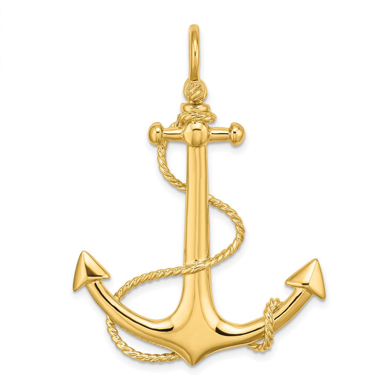 14k Yellow Gold 3-D Large Anchor w/ Rope Charm