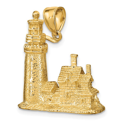 14k Yellow Gold 3D Cape Cod Lighthouse Pendant
