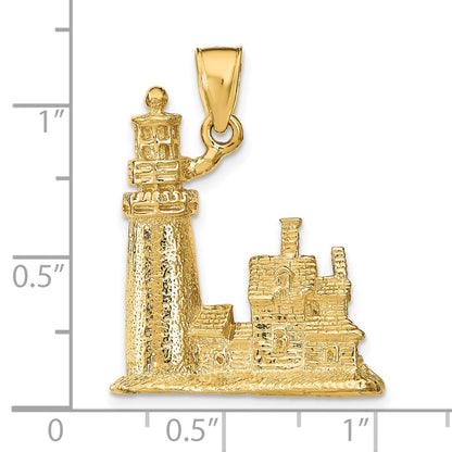 14k Yellow Gold 3D Cape Cod Lighthouse Pendant