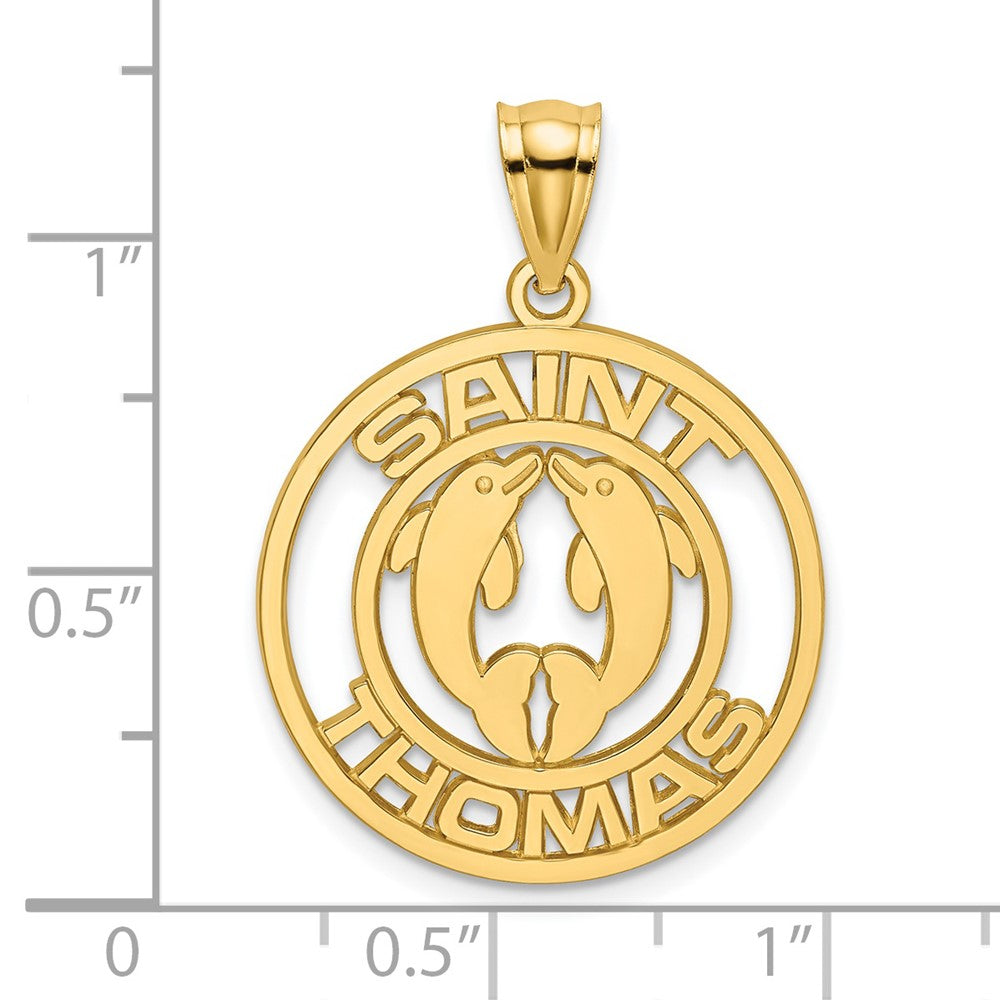 14k Yellow Gold SAINT THOMAS w/ Dolphins Charm
