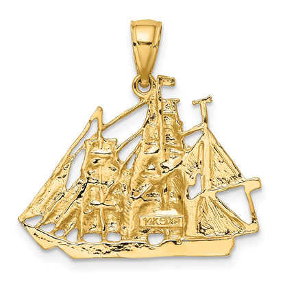 14k Yellow Gold 2-D Polished Sailing Ship Charm