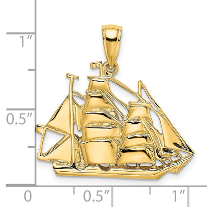 14k Yellow Gold 2-D Polished Sailing Ship Charm