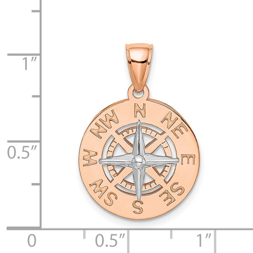 14k White/Rose Gold Rose and White Gold Medium Nautical Compass Pendant